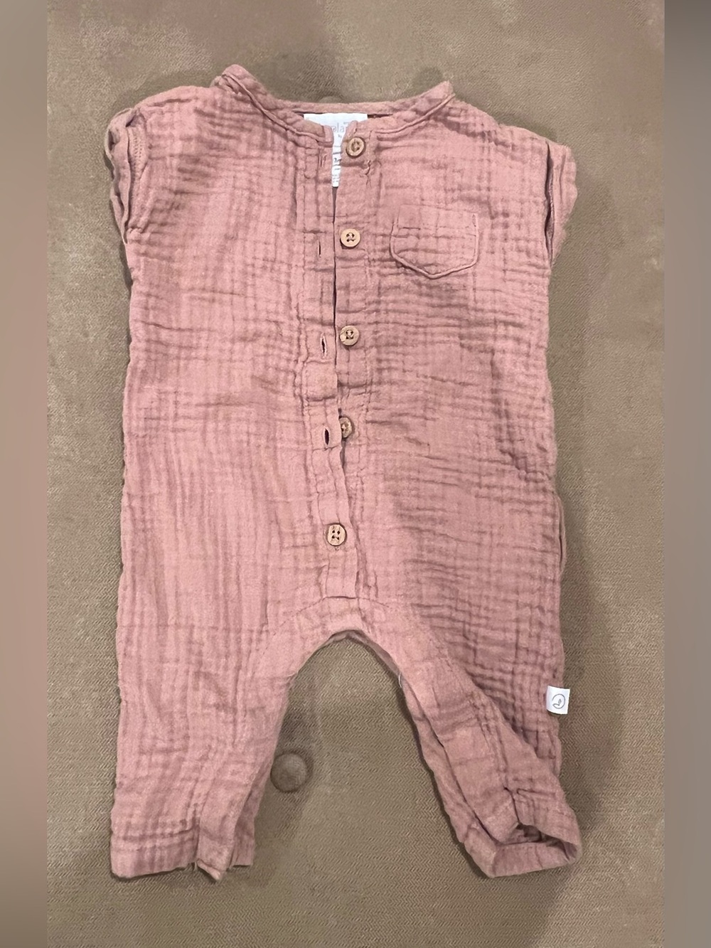 Baby Pink Gauze Button-Front Romper